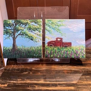 SALE!! 2 panel truck square painting set of 2 handmade